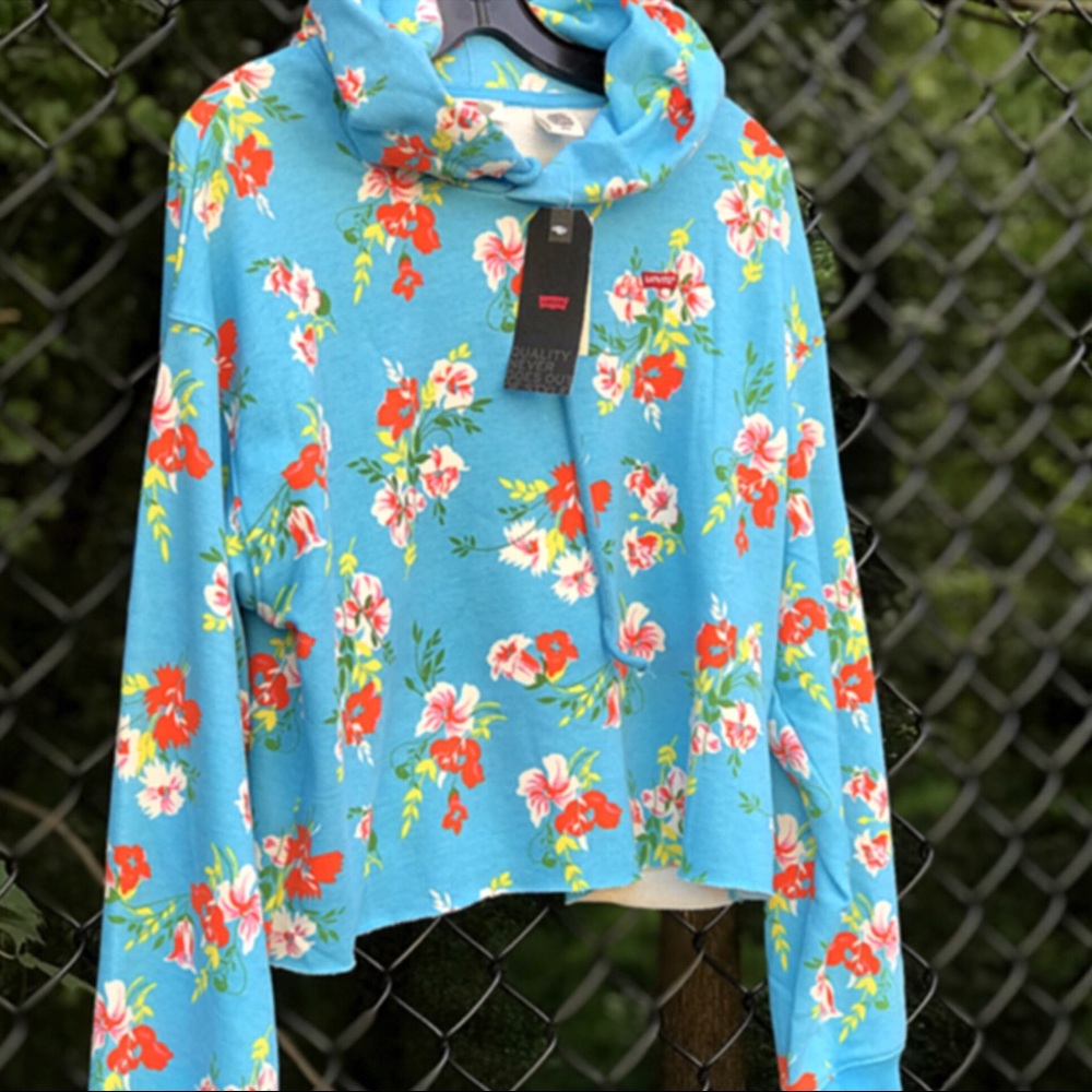 NWT 5 Star Levi’s Swim Blue Floral Crop Hoodie - Picture 2 of 6